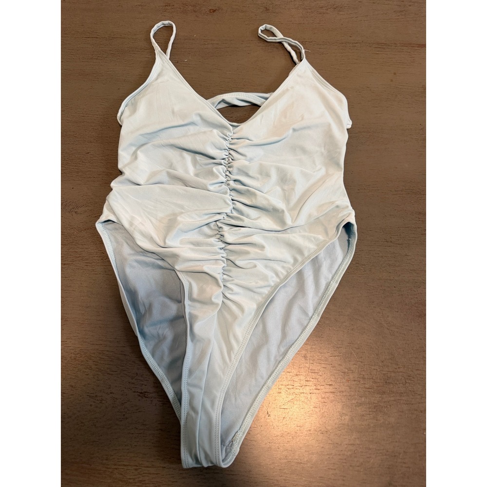 Refuge Light Blue Ruched V-Neck Bodysuit XL Sleeveless Adjustable Straps